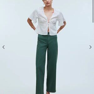 Madewell 25P Emmett Wide Leg Crop pant in Green (Shaded Grove) Welt Pocket